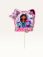 Paper Party Studio personalised cake topper featuring Gabby and kittens in a pastel dollhouse design for birthdays.