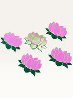 Paper Party Studio set of 5 layered pink and gold paper lotus flowers with deep green leaves for festive decor