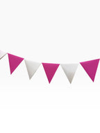 Paper Party Studio pink and white cardstock pennant bunting with classic triangle design.