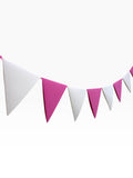 Paper Party Studio pink and white cardstock pennant bunting, classic triangle banner for parties and celebrations.