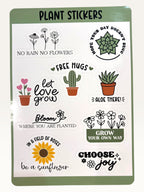 Paper Party Studio plant lover sticker sheet featuring succulents, sunflowers, and cacti with motivational quotes.