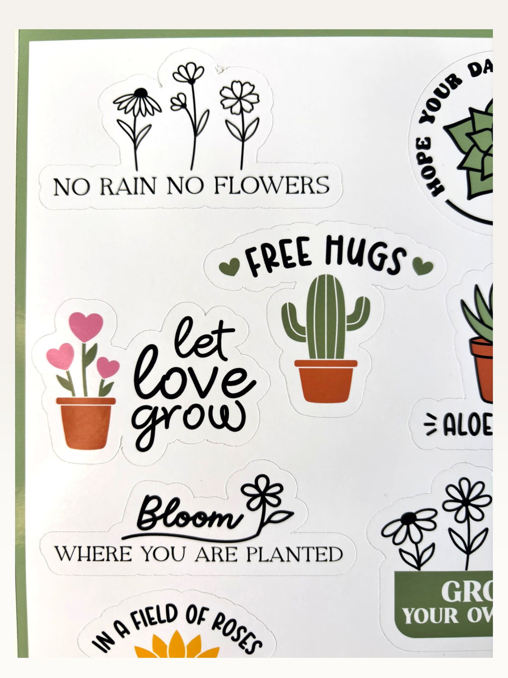 Paper Party Studio plant lover sticker sheet featuring succulents, cacti, and floral designs with motivational quotes.