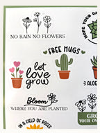 Paper Party Studio plant lover sticker sheet featuring succulents, cacti, and floral designs with motivational quotes.