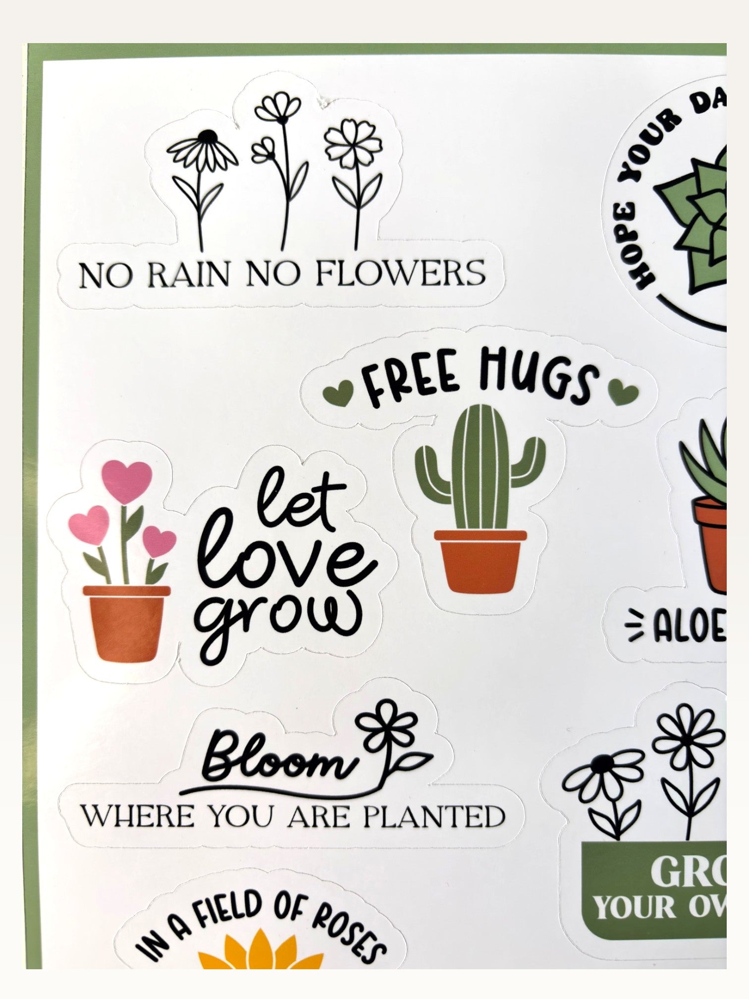 Paper Party Studio plant lover sticker sheet featuring succulents, cacti, and floral designs with motivational quotes.
