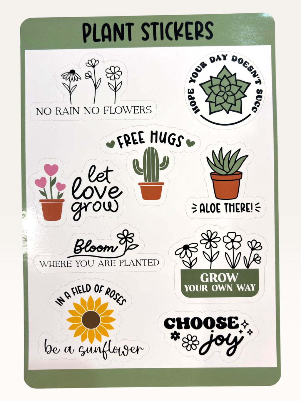 Paper Party Studio Plant Lover sticker sheet with botanical illustrations, floral quotes, and glossy finish.