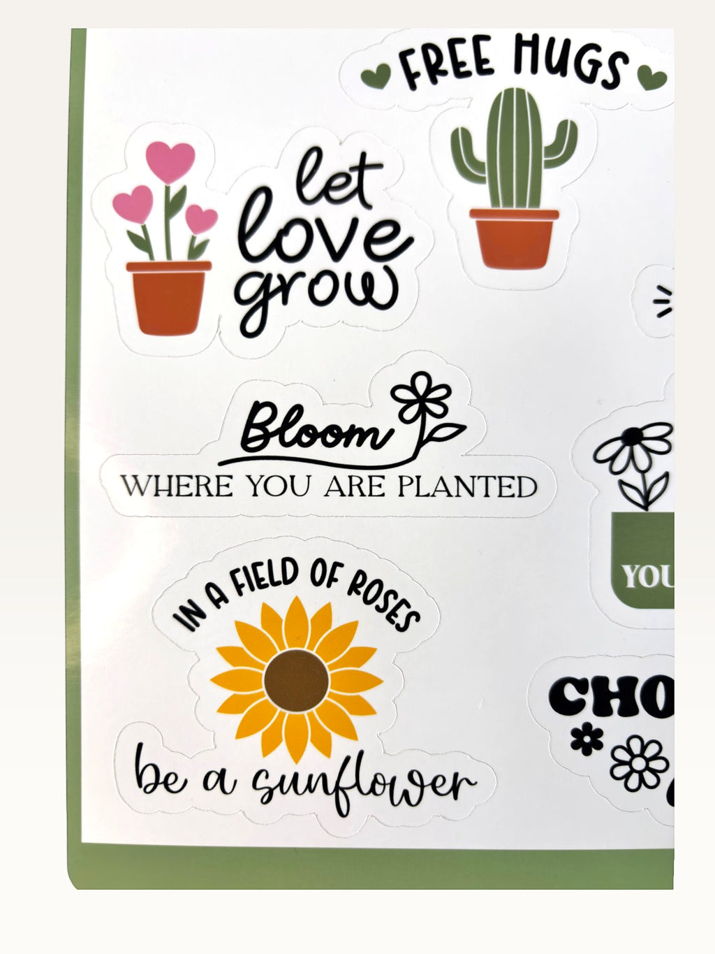 Paper Party Studio plant-themed sticker sheet featuring glossy kiss-cut succulent, cactus, and sunflower designs.