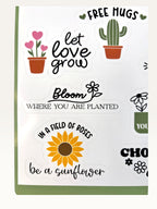 Paper Party Studio plant-themed sticker sheet featuring glossy kiss-cut succulent, cactus, and sunflower designs.