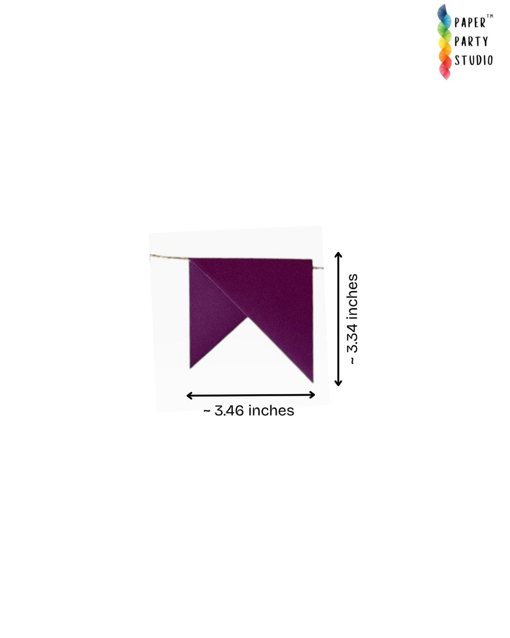 Paper Party Studio handmade purple paper pennant flag from a decorative bunting for party celebrations.