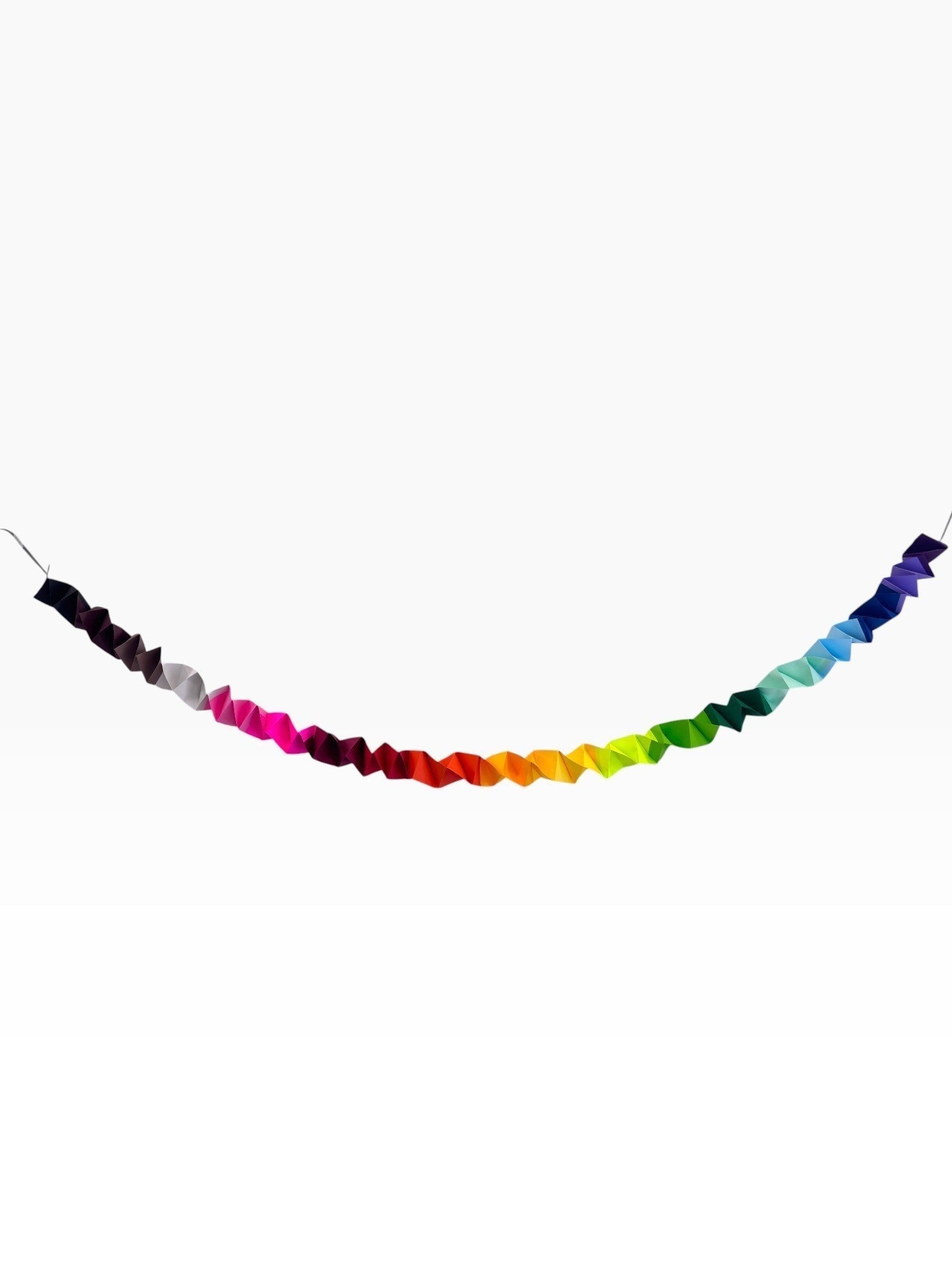 Paper Party Studio rainbow accordion streamer garland made of folded cardstock, 120" long