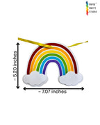 Paper Party Studio rainbow and cloud cardstock banner piece for birthday party decoration on yellow ribbon