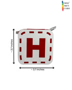 Paper Party Studio rainbow Happy Birthday banner letter flag with red H on white cardstock and dashed border detail.