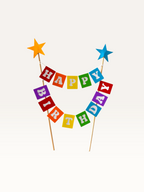 Paper Party Studio rainbow Happy Birthday cake bunting topper with foil star-tipped wooden picks