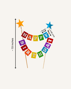 Paper Party Studio rainbow Happy Birthday cake bunting topper with foil star-tipped wooden picks