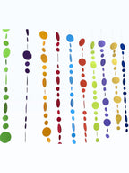 Paper Party Studio rainbow circle garland with 10 strings of graduated paper dots in vibrant colours.