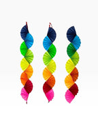 Paper Party Studio rainbow paper fan garland for party decorations, featuring vibrant cardstock folded wave design.
