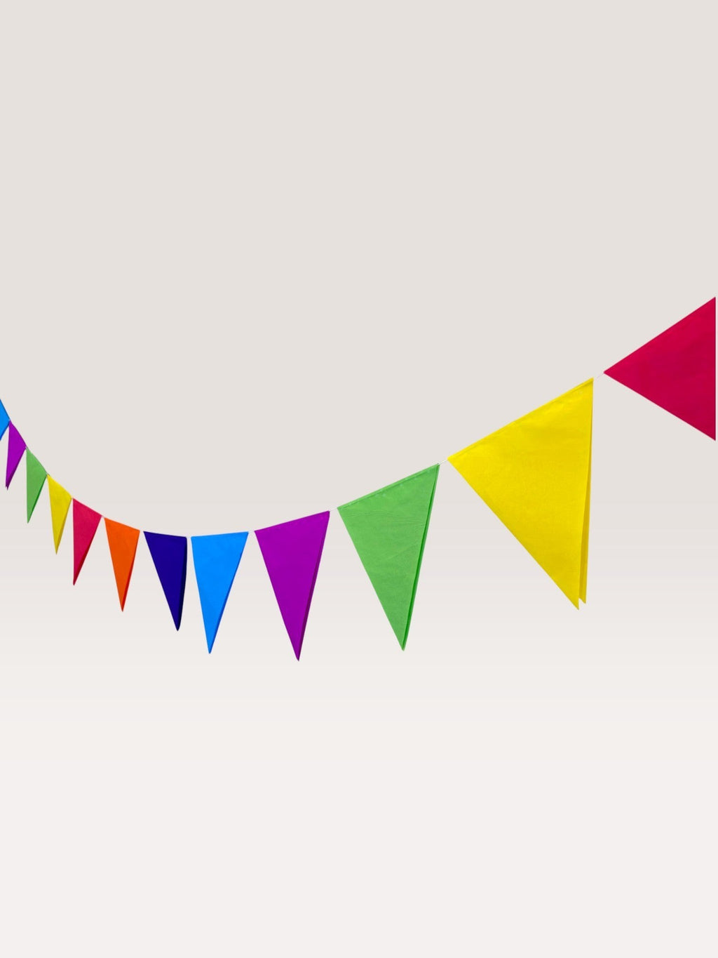 Paper Party Studio rainbow tissue paper pennant bunting with triangle flags, perfect for parties and celebrations.