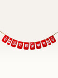 Paper Party Studio red paper banner with white Om Namah Shivaya mantra and trishul motifs for festive pooja decor