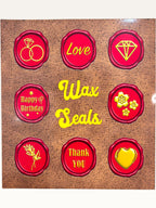Paper Party Studio wax seal sticker sheet featuring red glossy kiss-cut stickers with gold vintage motifs.