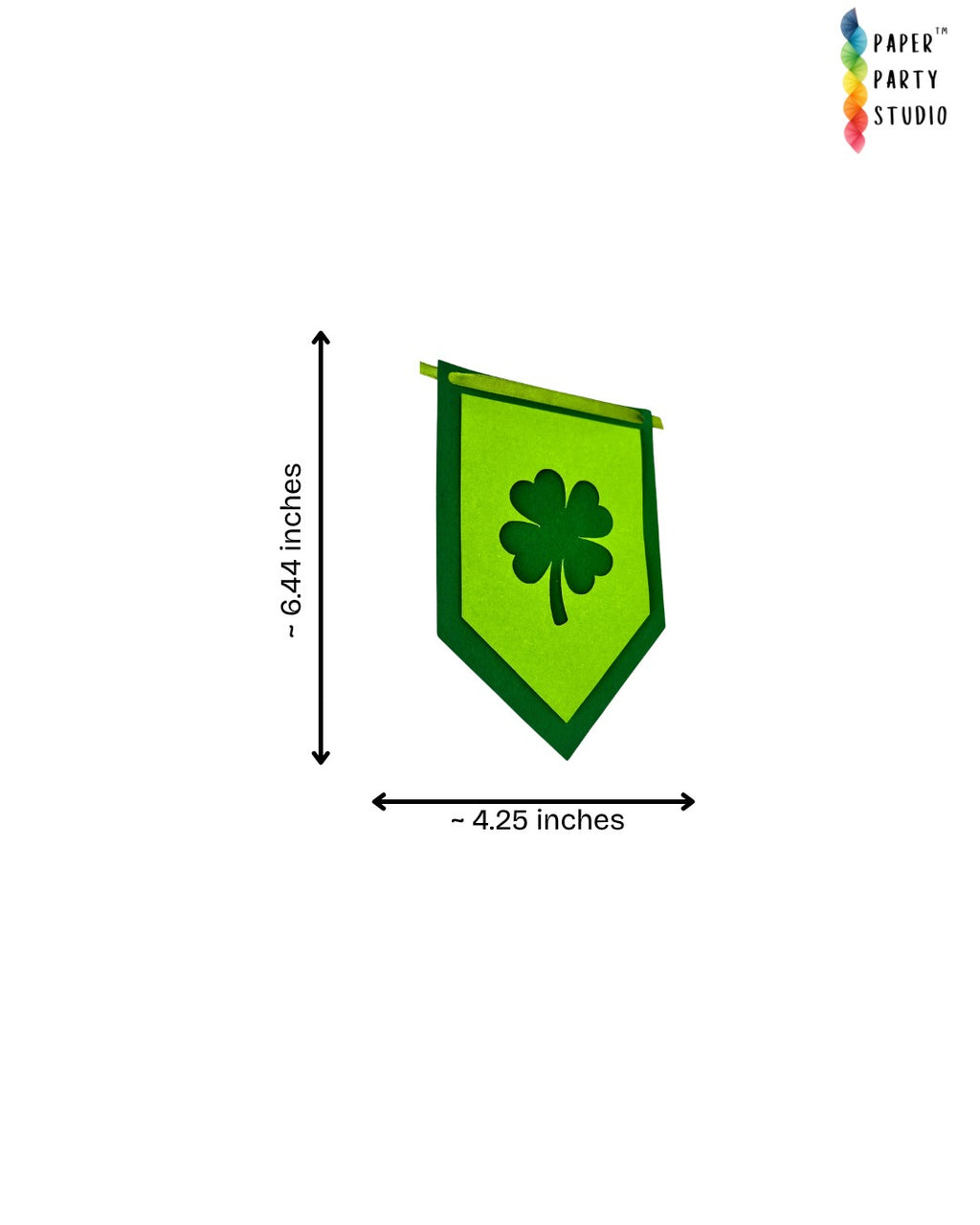 Paper Party Studio green shamrock bunting flag with cut-out clover design on premium cardstock