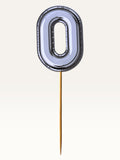 Paper Party Studio silver foil number zero cupcake topper on a bamboo stick, double-sided premium paper design.