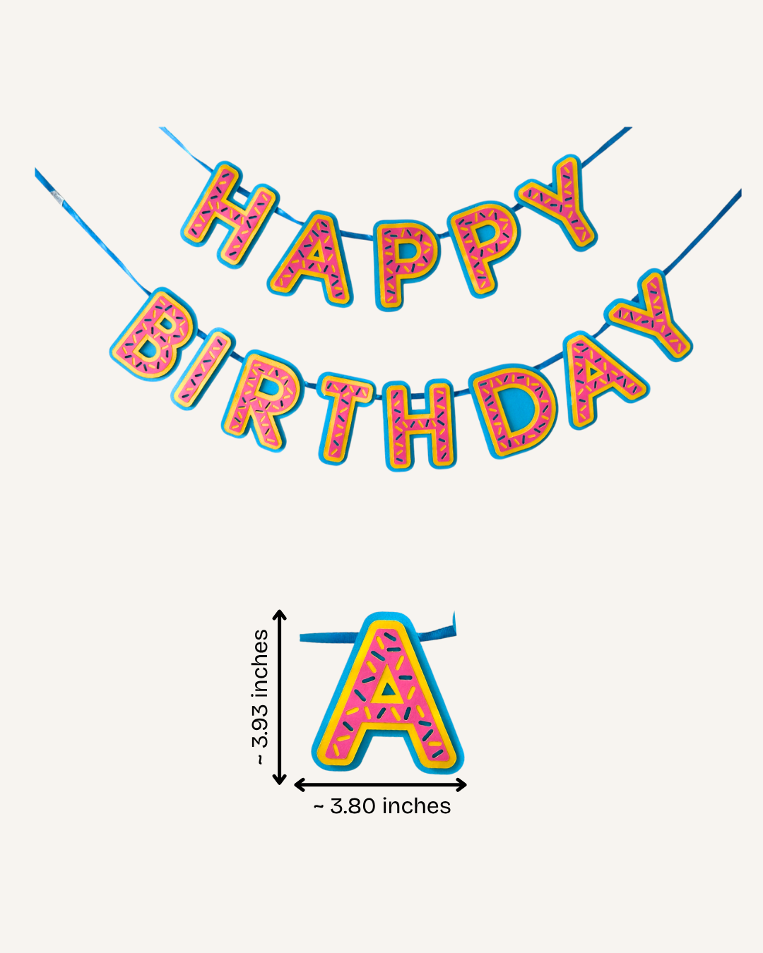 Paper Party Studio Happy Birthday sprinkle and donut banner with candy details