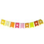 Paper Party Studio star bunting with flags in yellow, light yellow, orange, pink, and neon yellow, featuring cut-out stars.