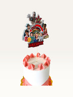 Paper Party Studio personalised Stranger Things themed cake topper featuring character cutouts and retro graphics.