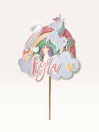 Paper Party Studio personalised unicorn cake topper with name and age in pastel colours