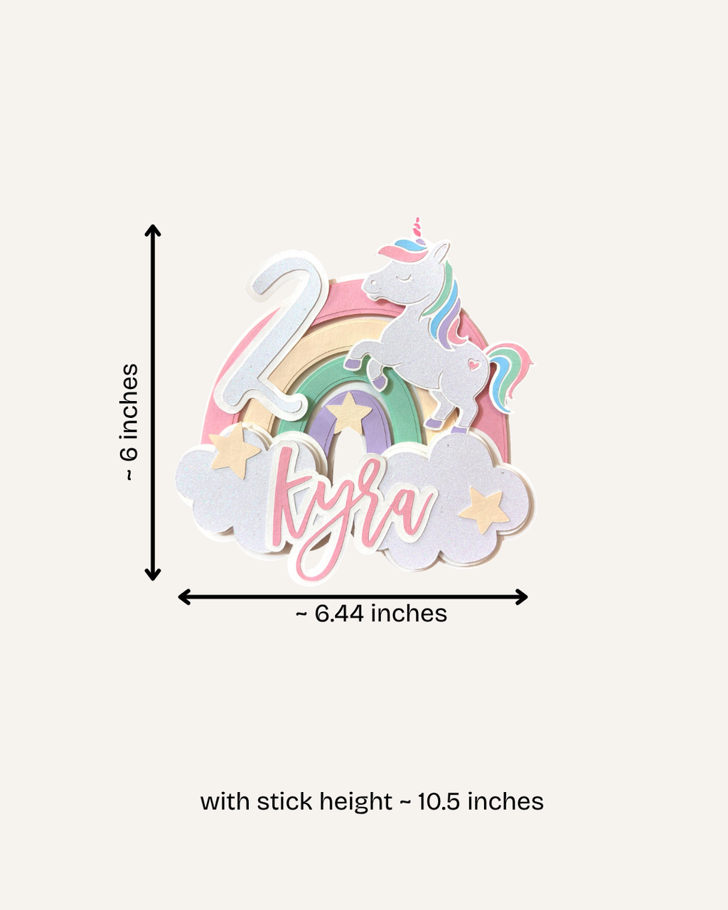 Paper Party Studio unicorn rainbow birthday cake topper with glitter accents