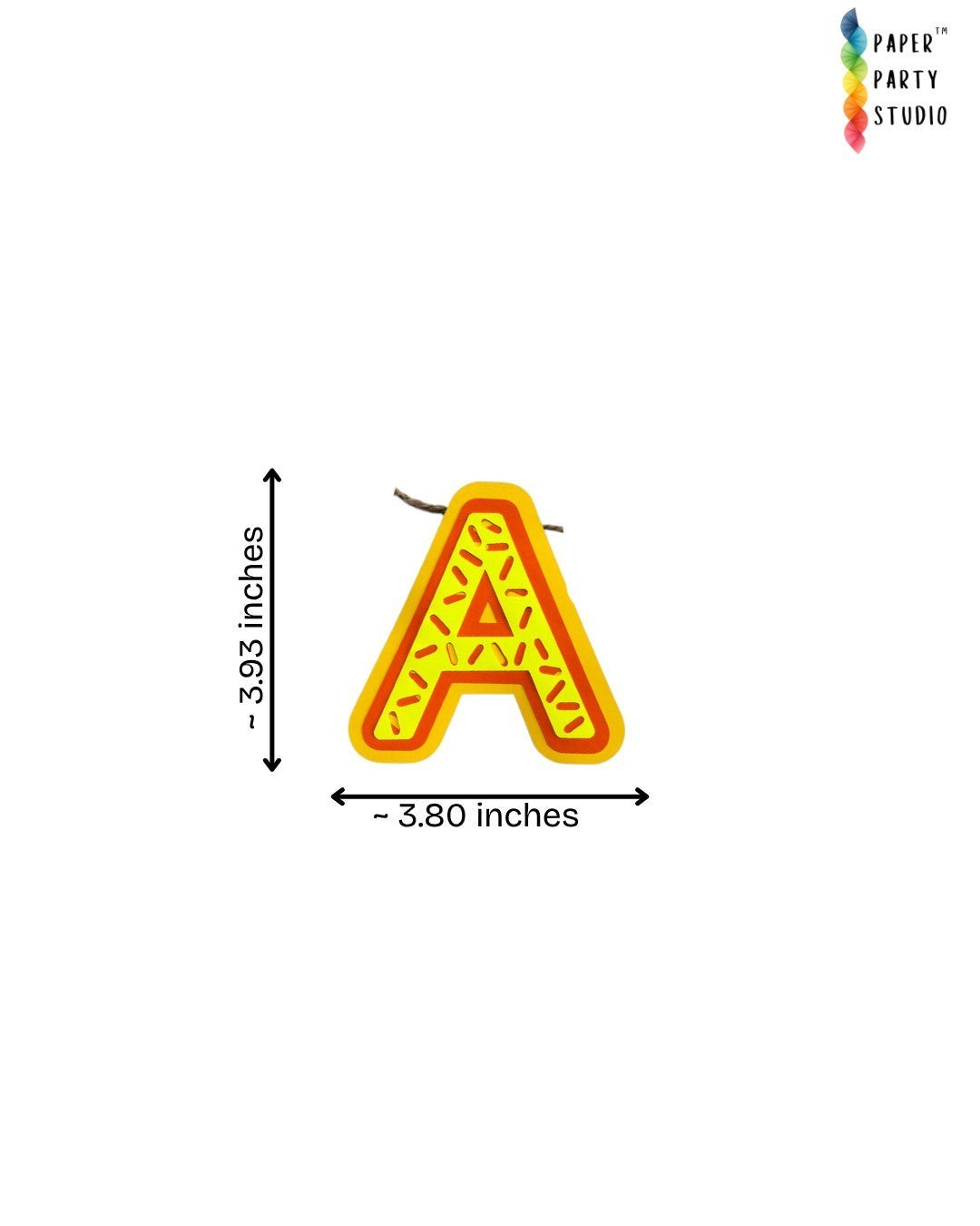 Paper Party Studio yellow sprinkle letter A cardstock cutout for Happy Birthday banner with red outline