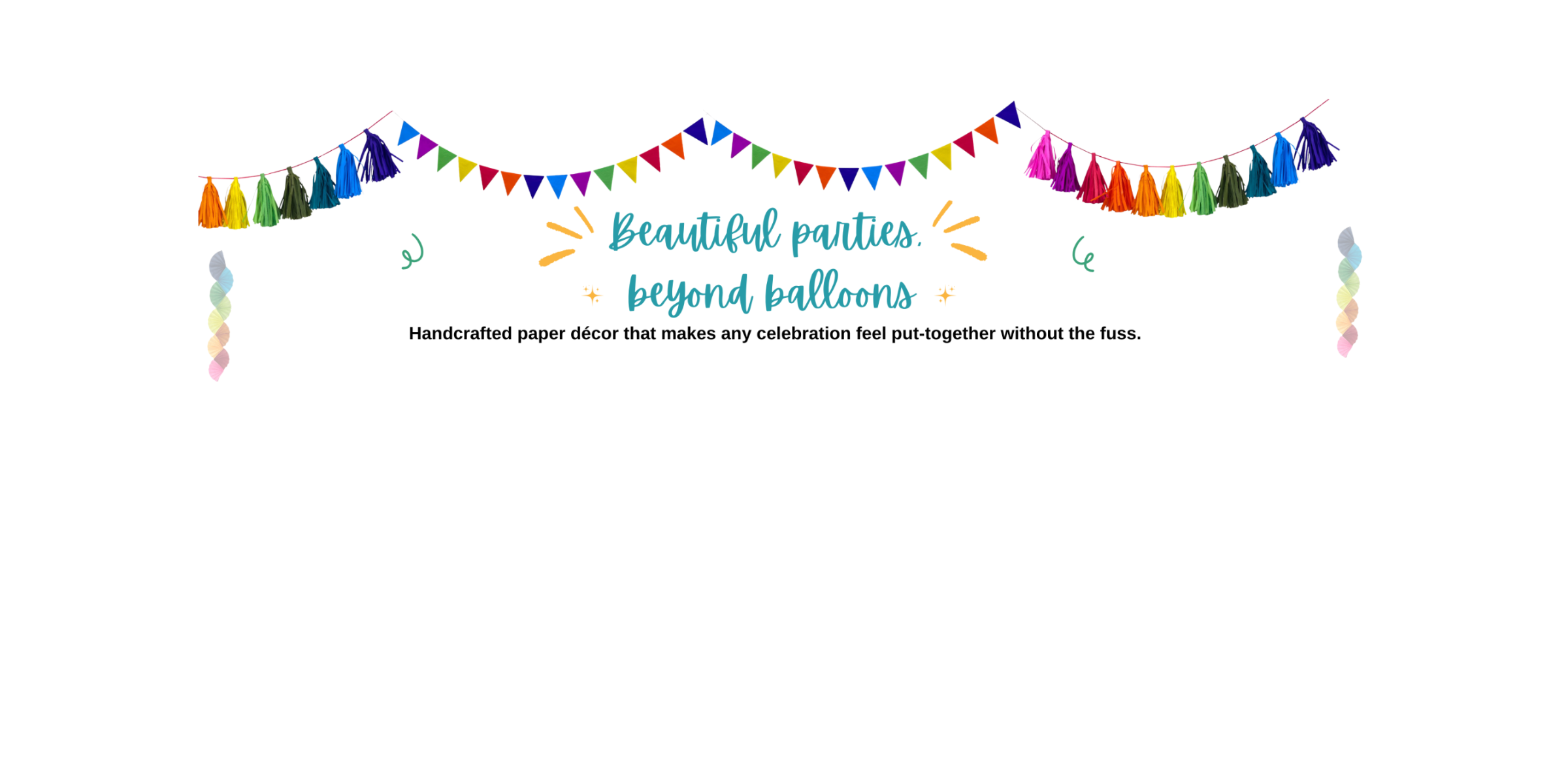 Colorful paper garland with text on a white background